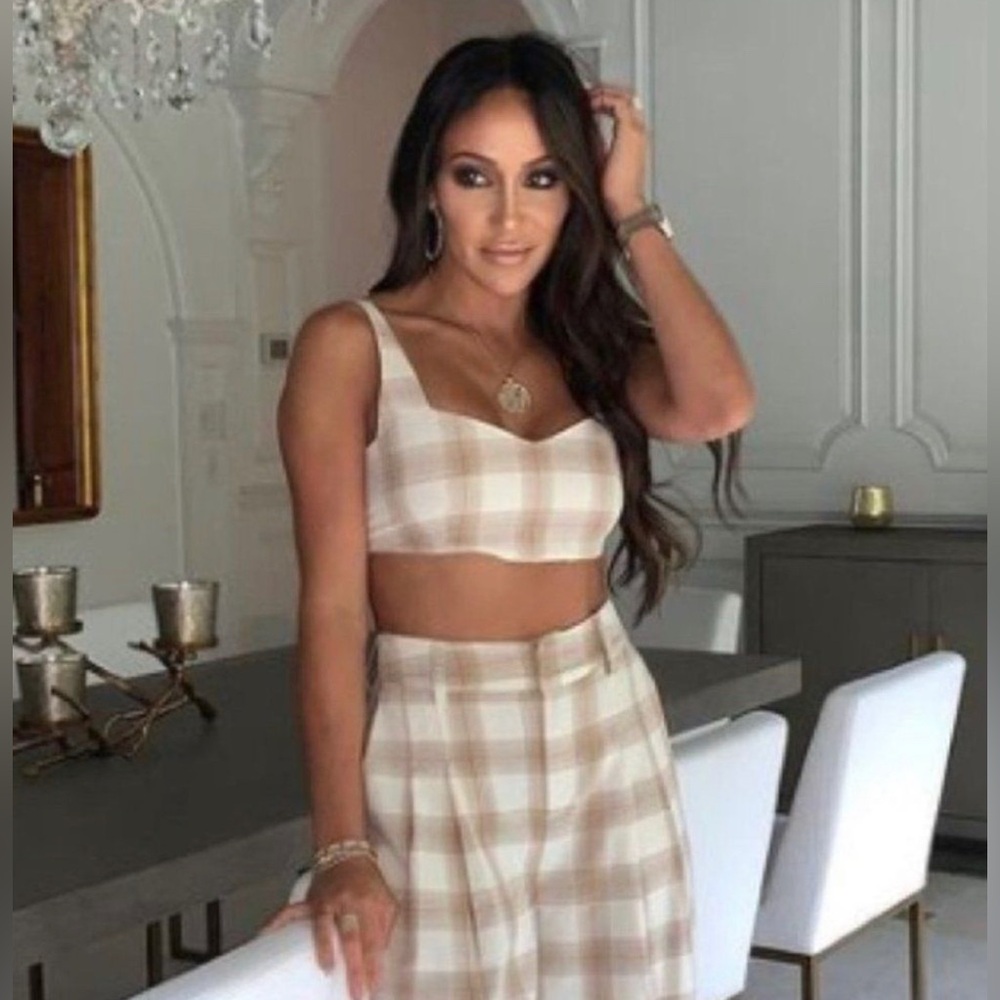 NWT Cara Santana Brown Plaid Bralette Crop Top 6